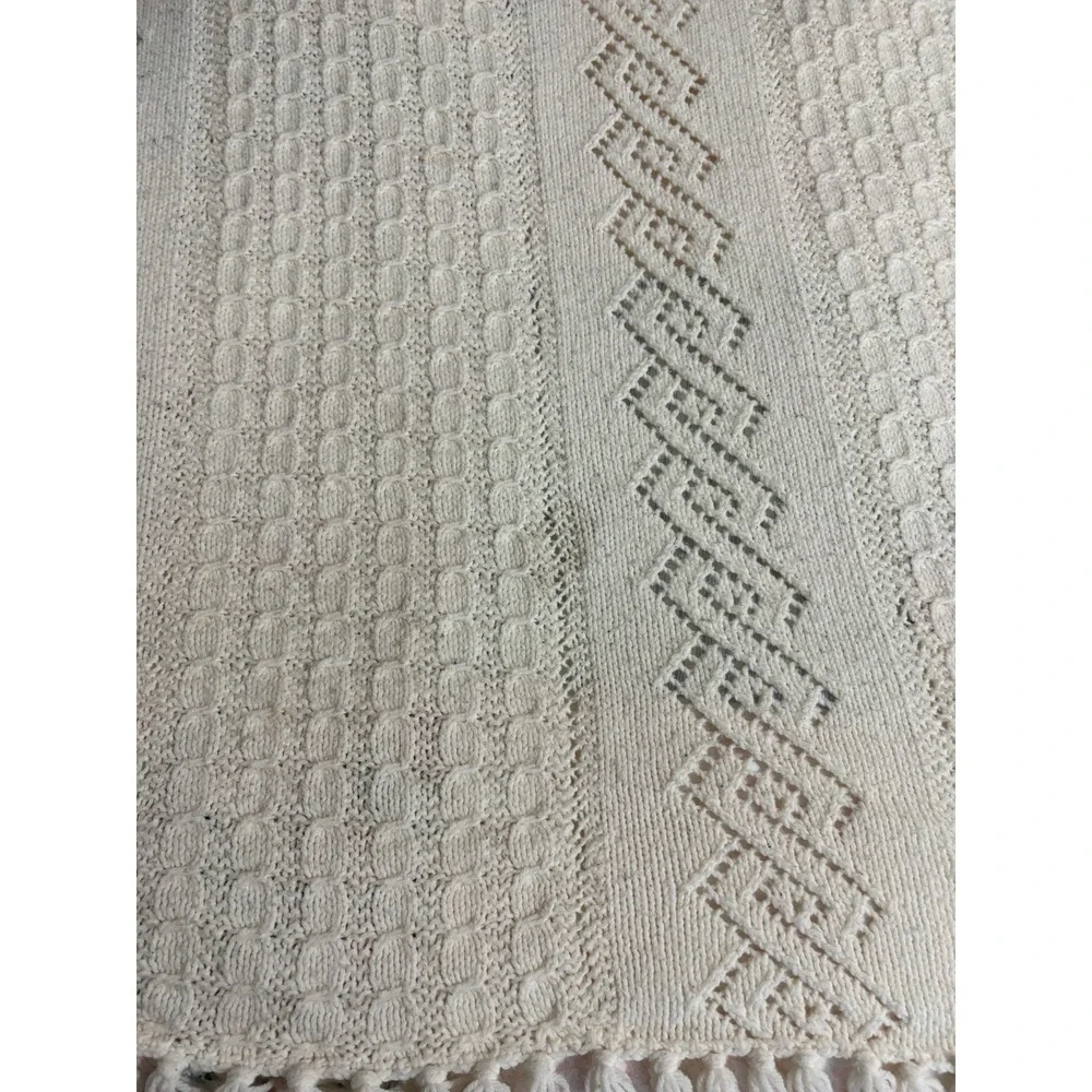 Cream Maybe Hand Crochet Bed Blanket Or Throw With Fringe 51